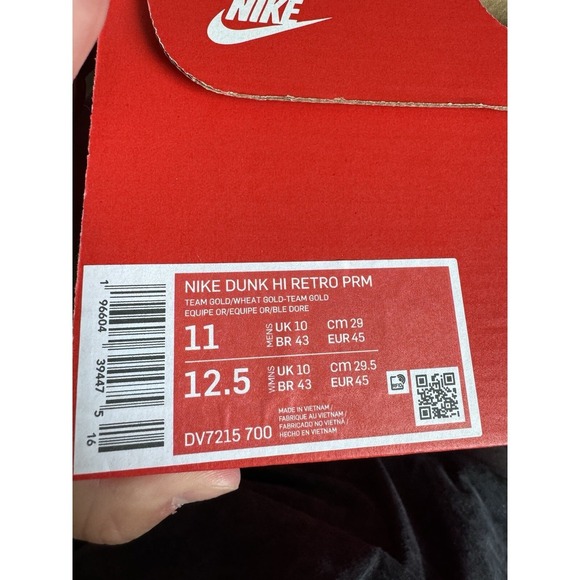 Nike Dunk Hi Retro PRM Shoes Wheat Team Gold White DV7215-700 Men's Sizes NEW 11 - Picture 7 of 7